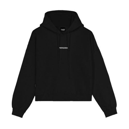 PROPAGANDA WOMAN RIBS CROP HOODIE BLACK