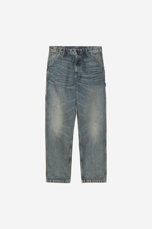 CARHARTT WIP SINGLE KNEE PANT BLUE WORN USED WASH