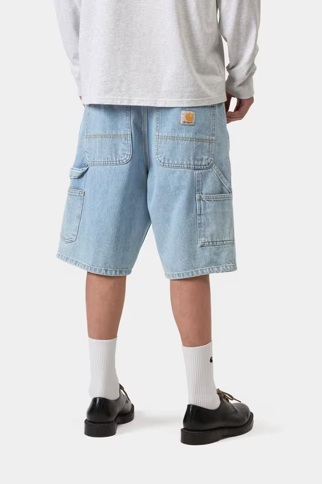CARHARTT WIP SINGLE KNEE SHORT BLUE HEAVY STONE BLEACHED