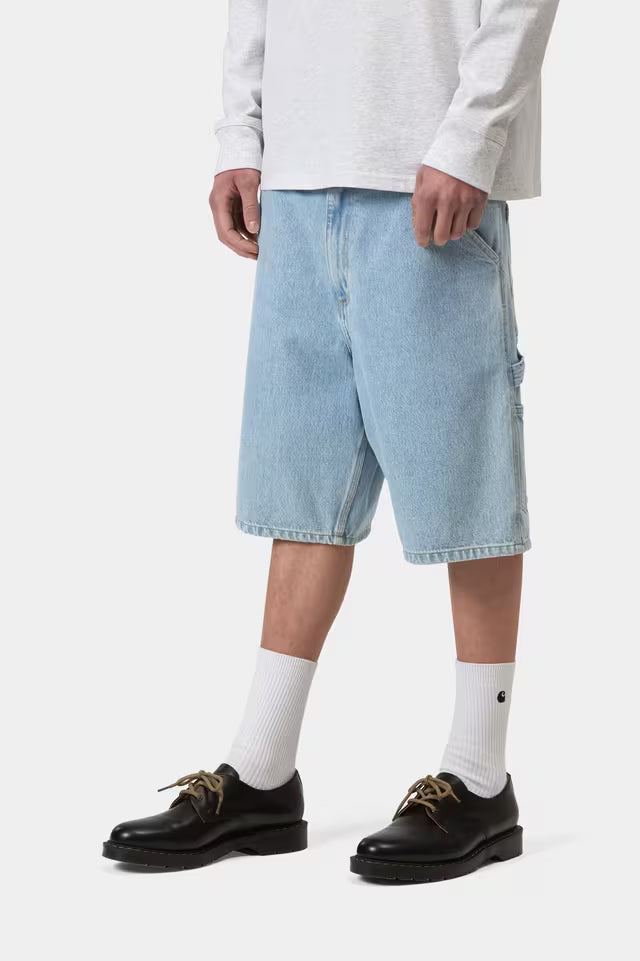 CARHARTT WIP SINGLE KNEE SHORT BLUE HEAVY STONE BLEACHED
