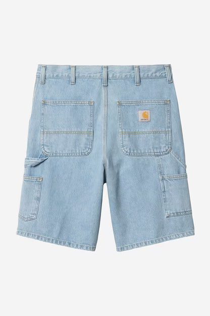 CARHARTT WIP SINGLE KNEE SHORT BLUE HEAVY STONE BLEACHED