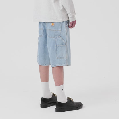 CARHARTT WIP SINGLE KNEE SHORT BLUE HEAVY STONE BLEACHED